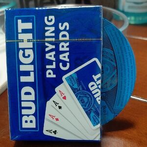 Sealed Bud Light Blue Playing Cards With Coaster